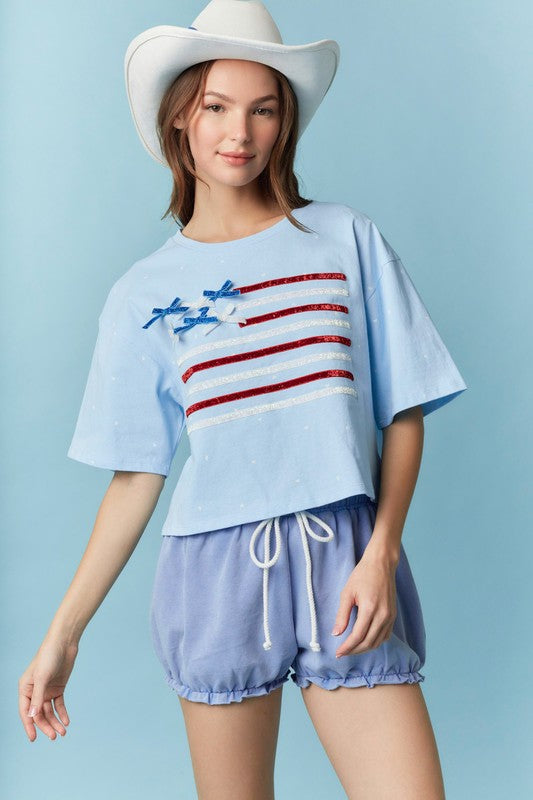 American Flag Bitsy Bow Top