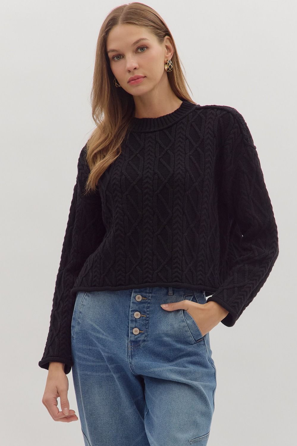 Quilted in Luxury- Long Sleeve Cable Knit Top