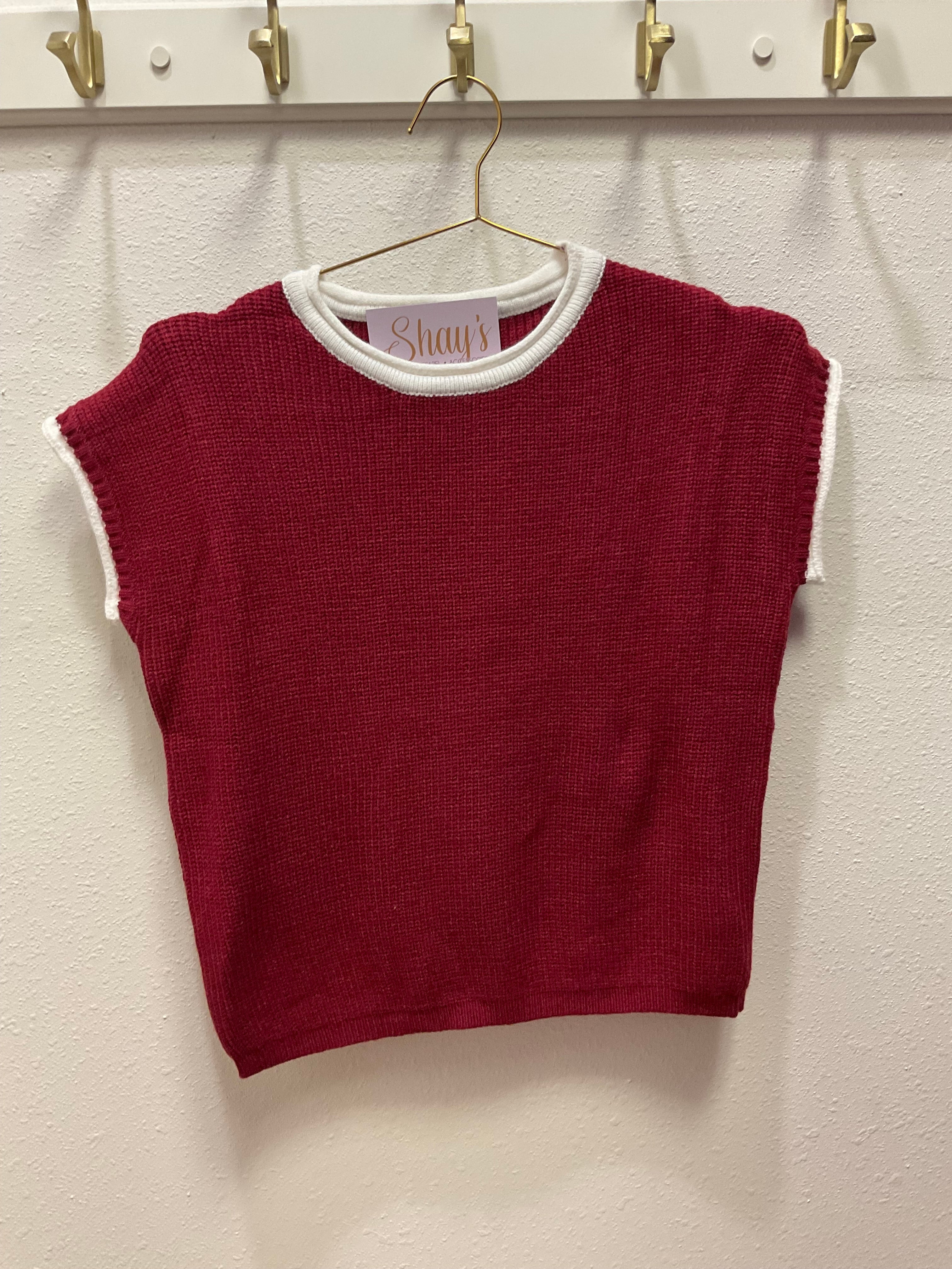 Rolled Contrast Sleeve Game Day Knit Top