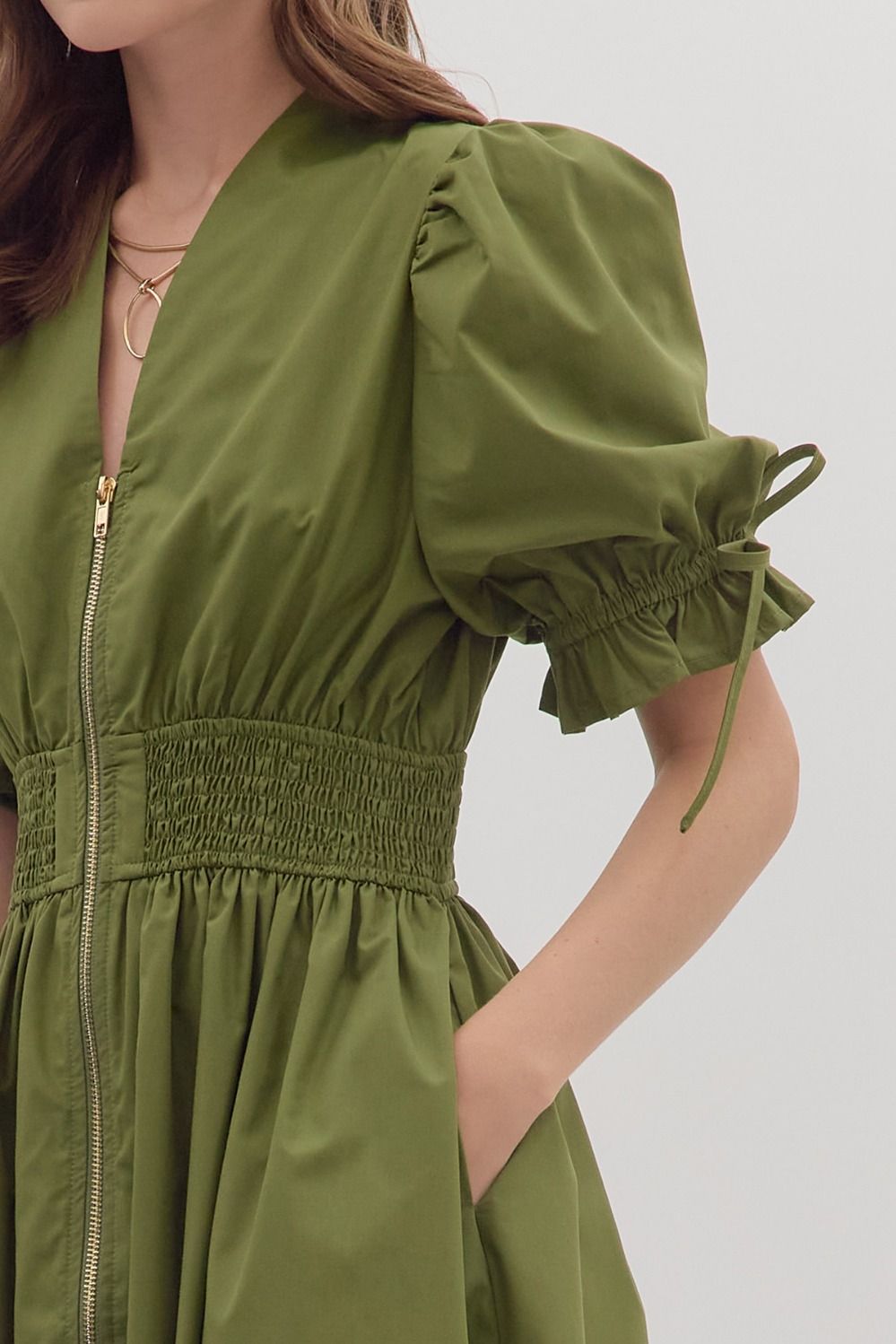 Fall Dreams- Olive V-Neck Dress