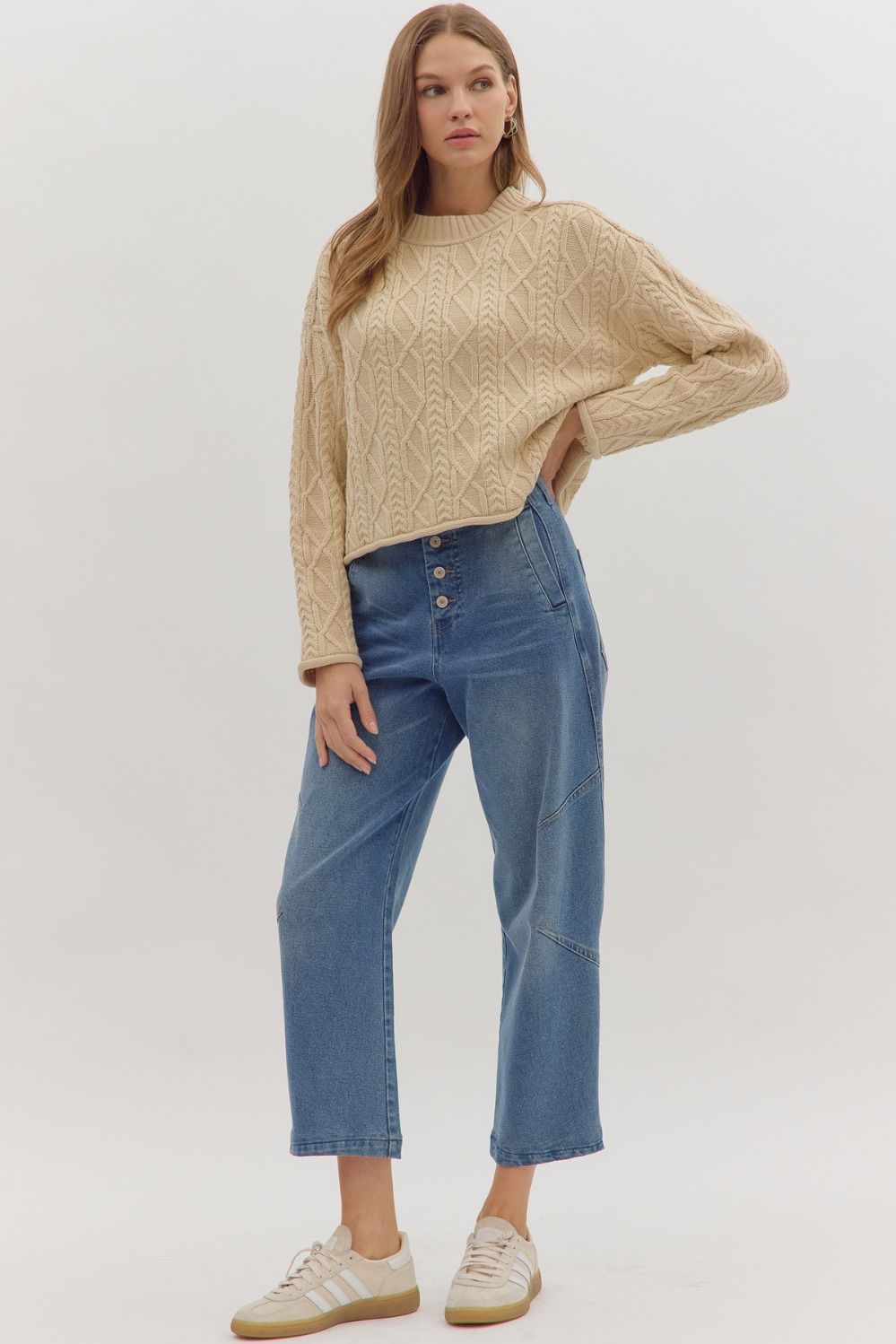 Quilted in Luxury- Long Sleeve Cable Knit Top