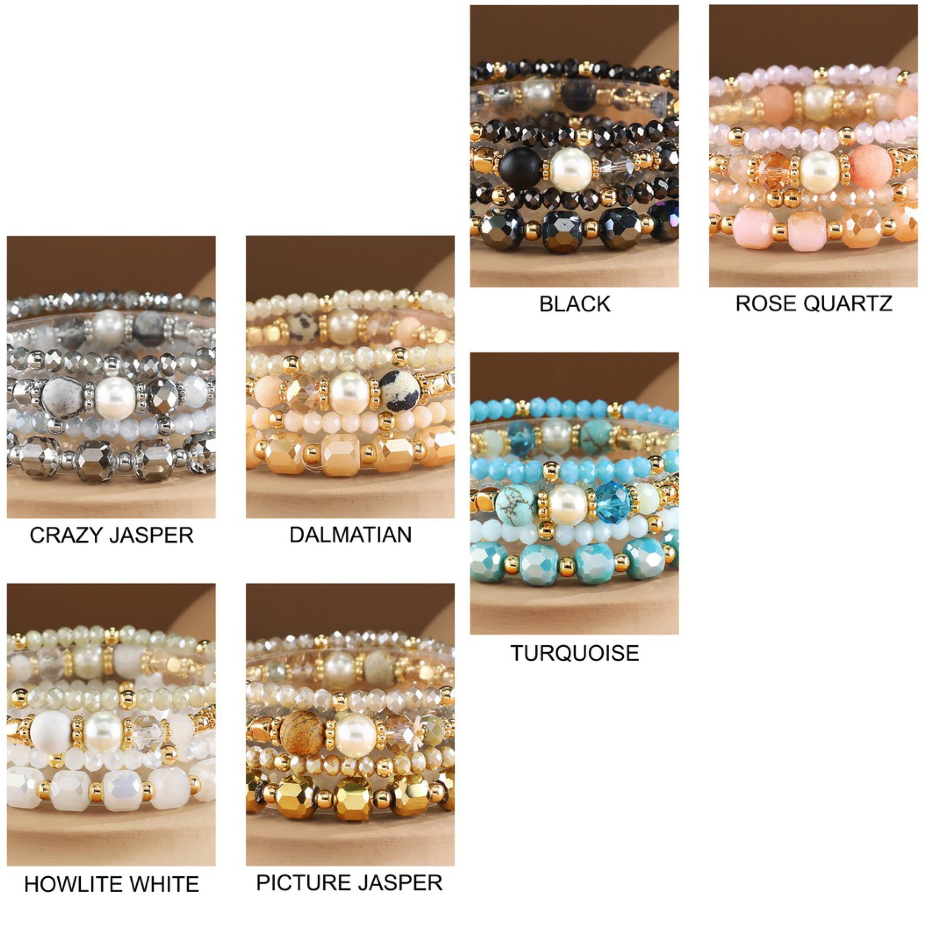 4 Piece Layered Bead & Stone Bracelet Stack