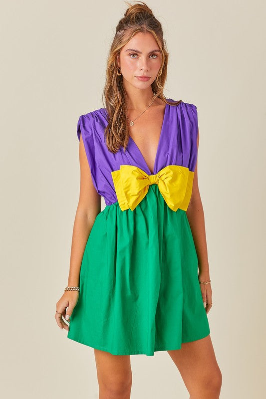 Mardi Gras Bow Detail Romper Dress