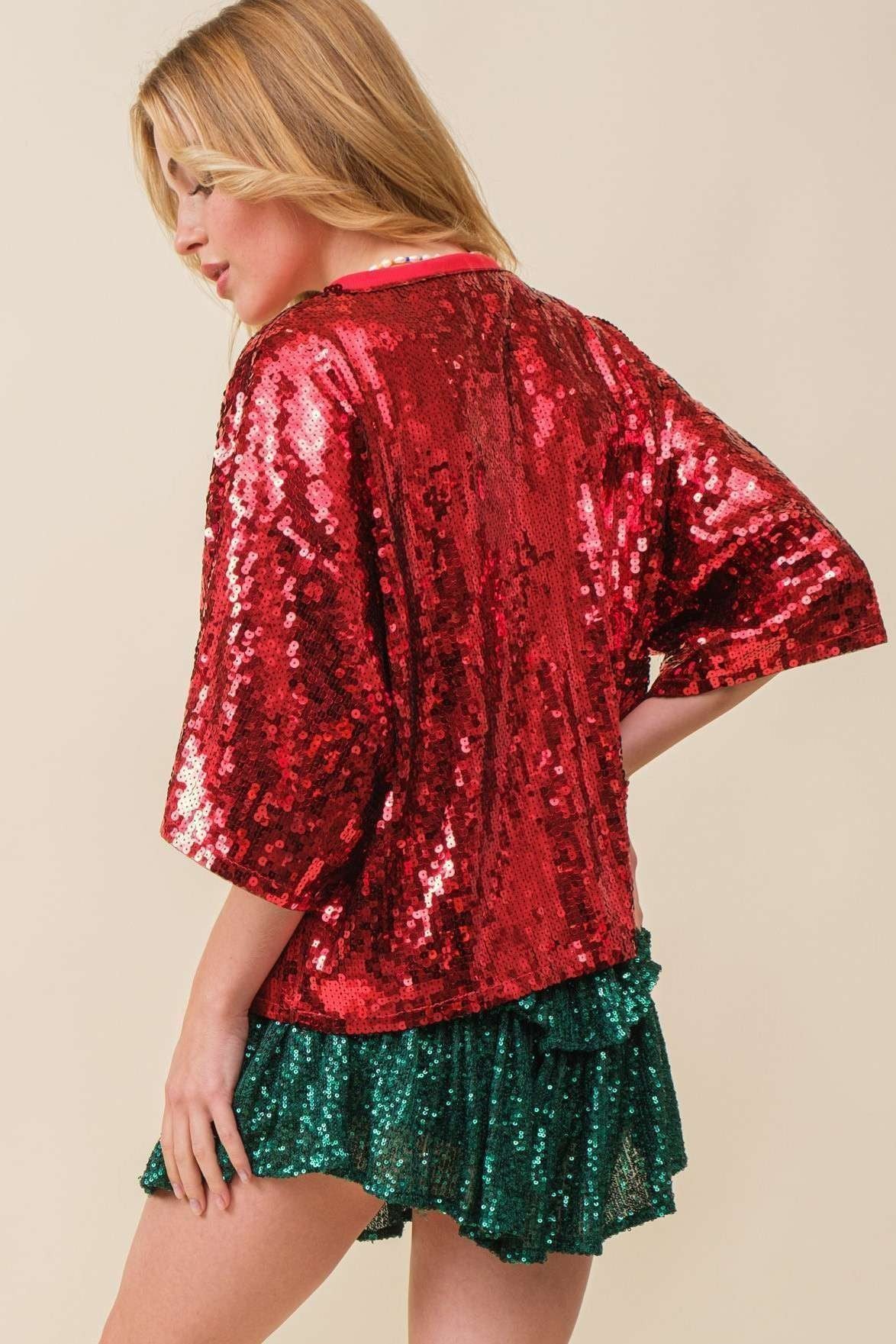 HAPPY HOLIDAYS Sequin Print Crop Top