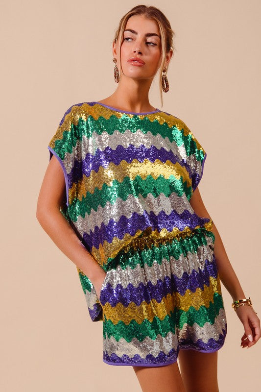 MARDI GRAS WAVY SEQUIN SHORTS