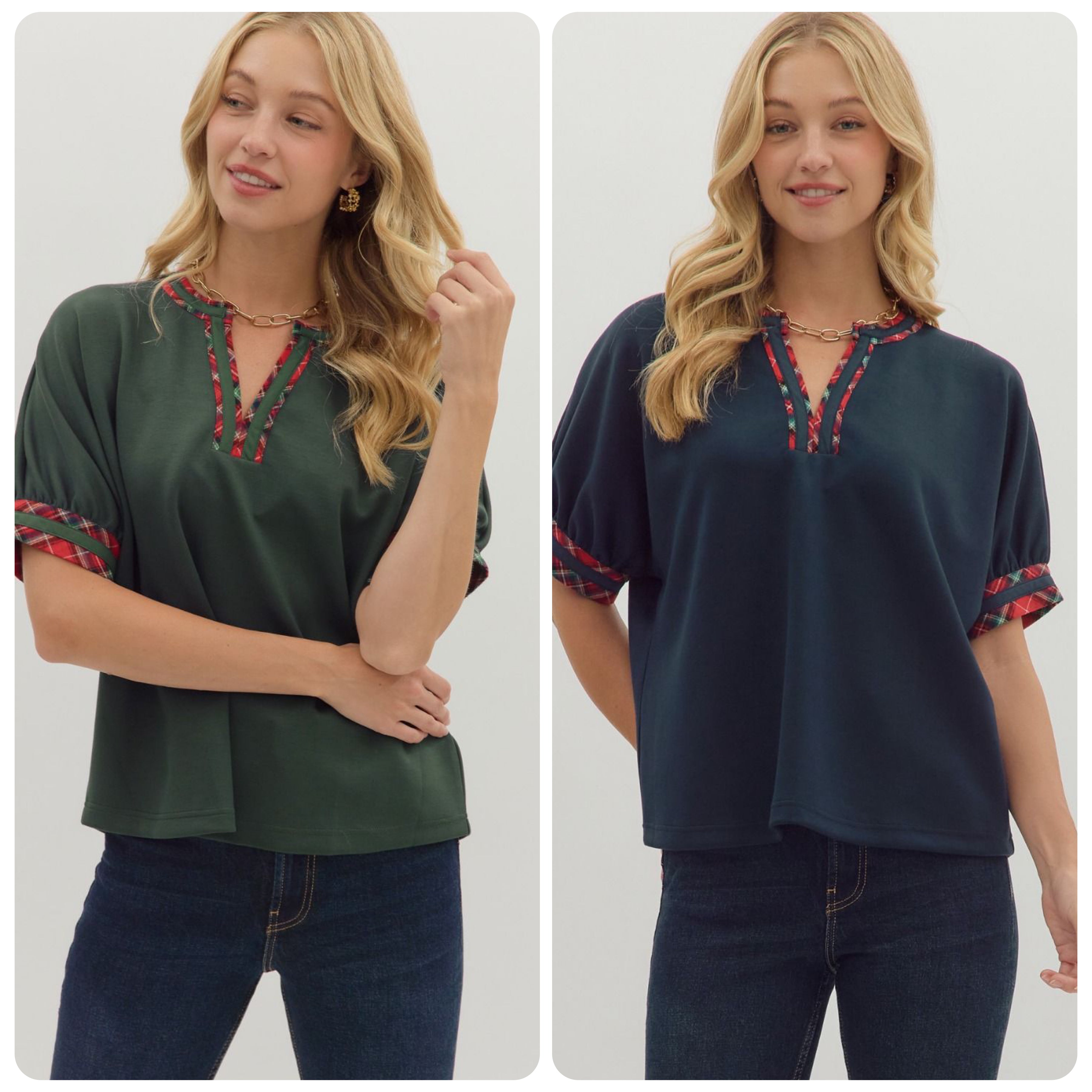 Trimmed In Plaid Top