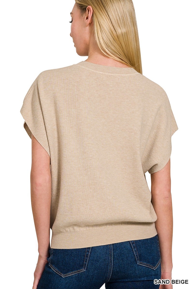 Round Neck Short Dolman Sleeve Top