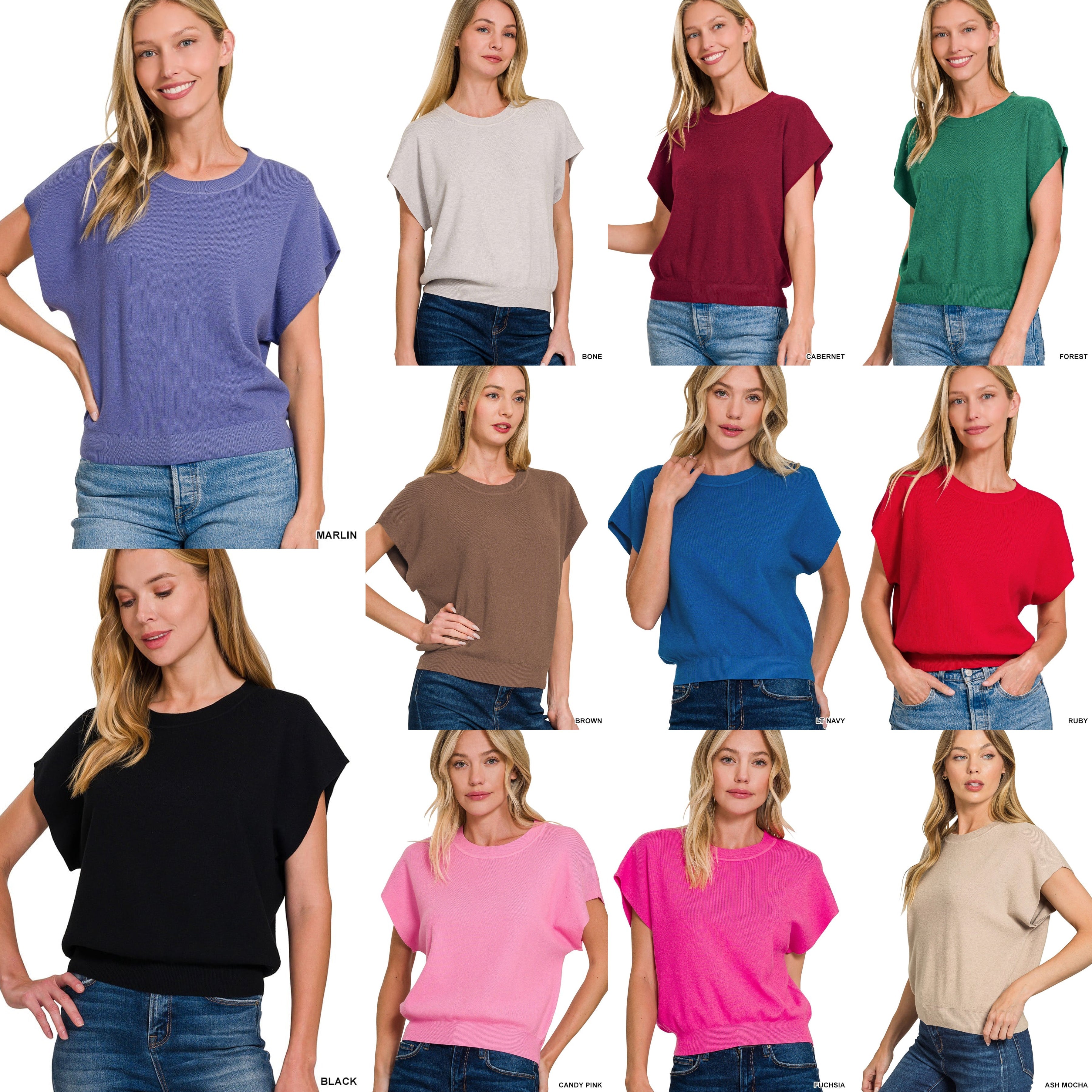 Round Neck Short Dolman Sleeve Top