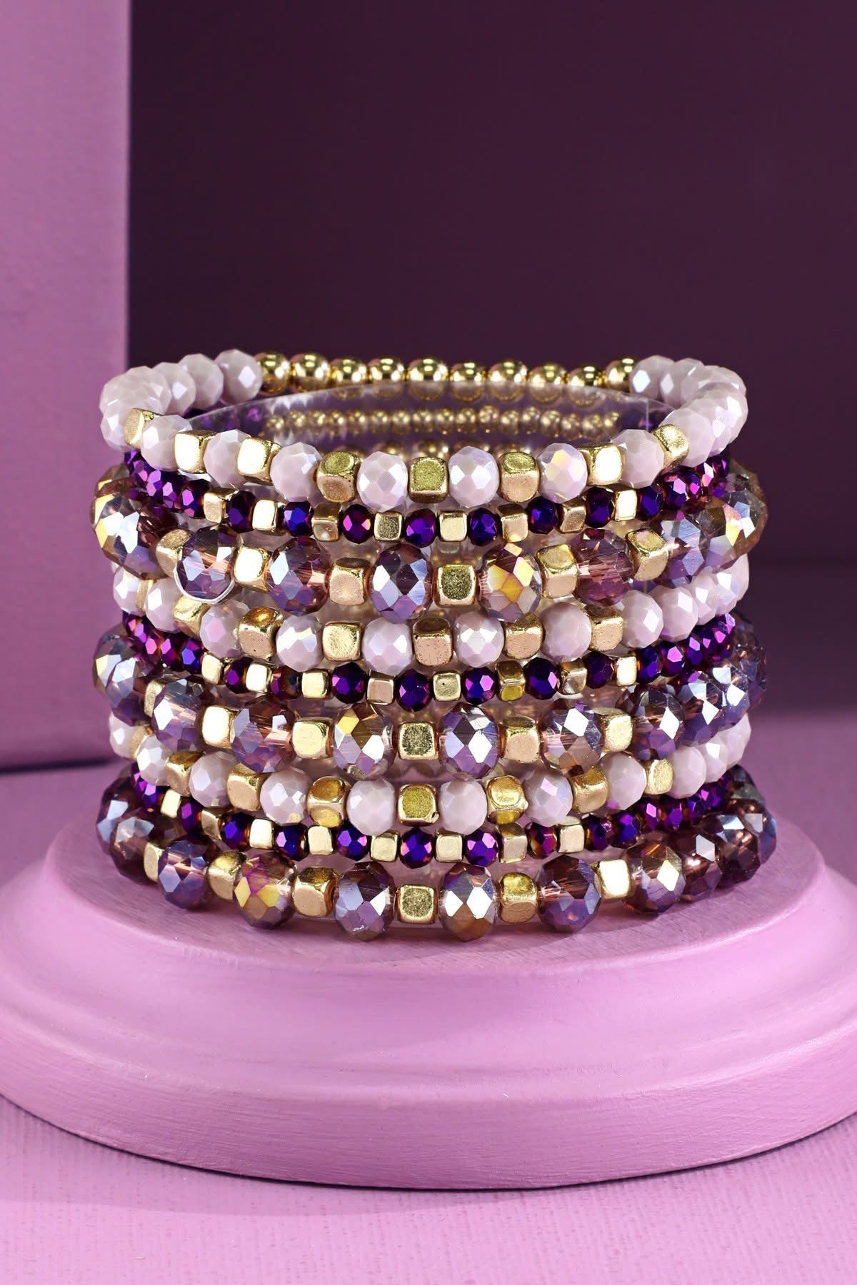 9 Piece Colorful Beaded Stretchy Bracelet Stack