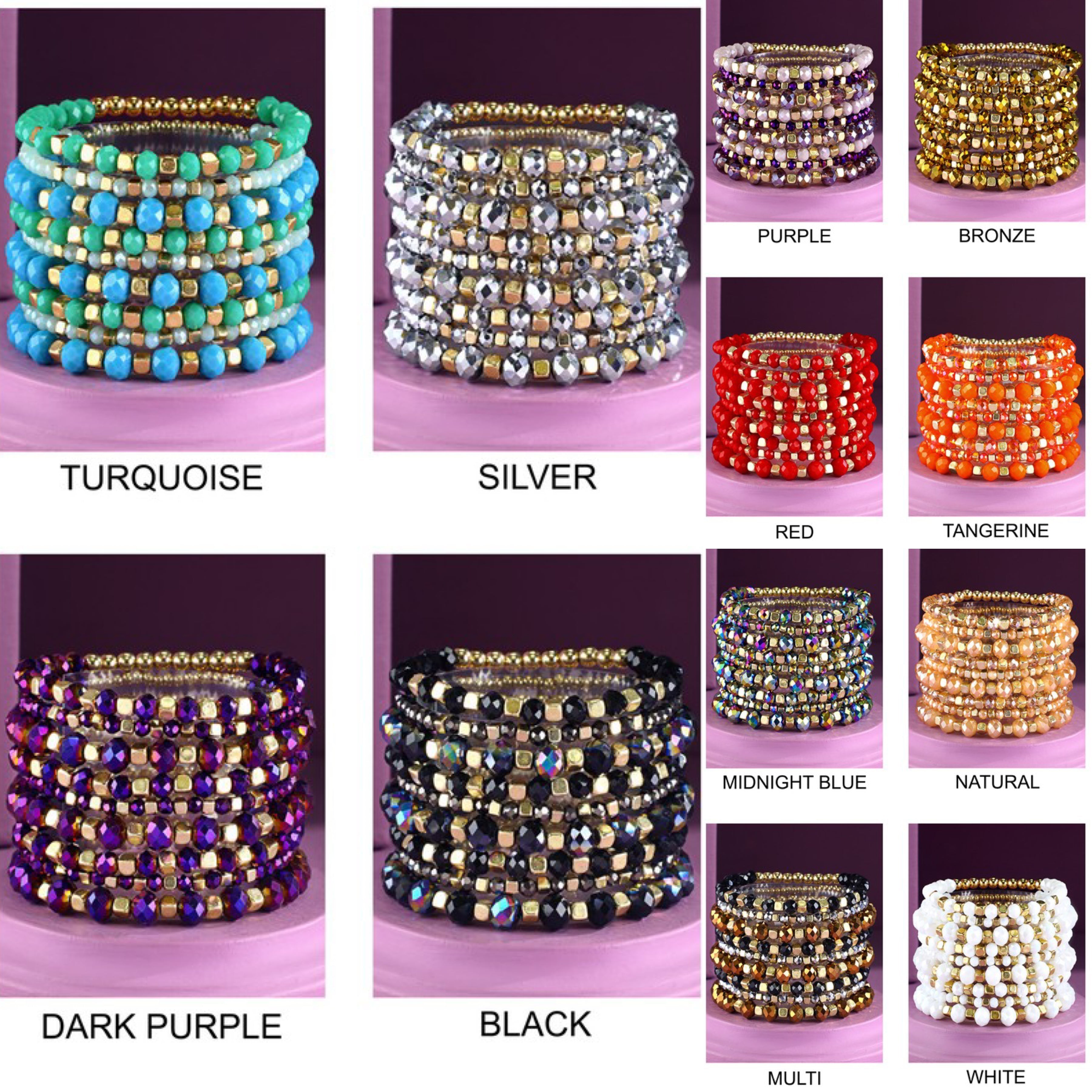 9 Piece Colorful Beaded Stretchy Bracelet Stack