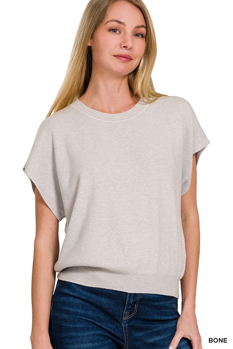 Round Neck Short Dolman Sleeve Top