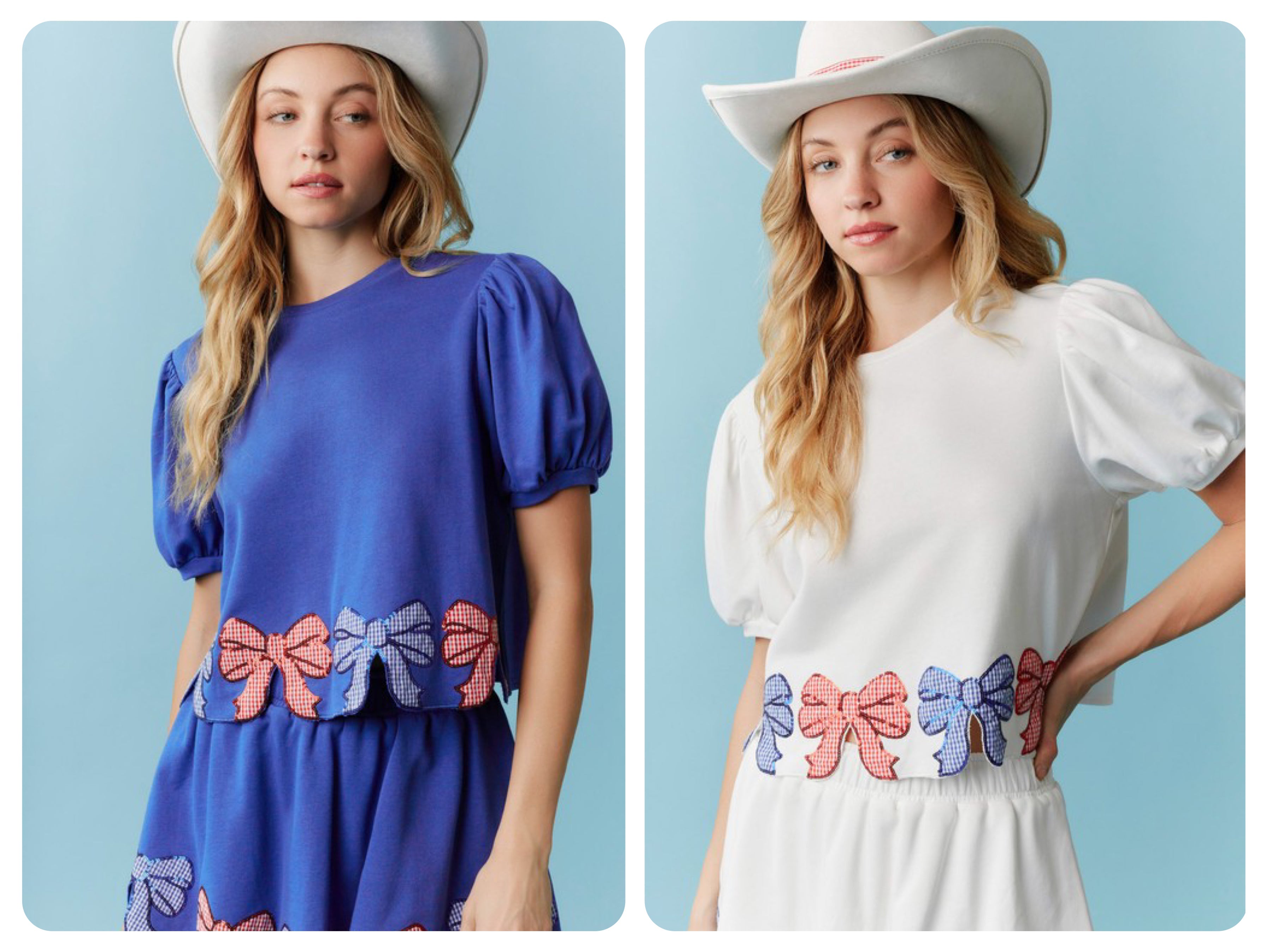 Gingham Bow Detail Puff Sleeve Top