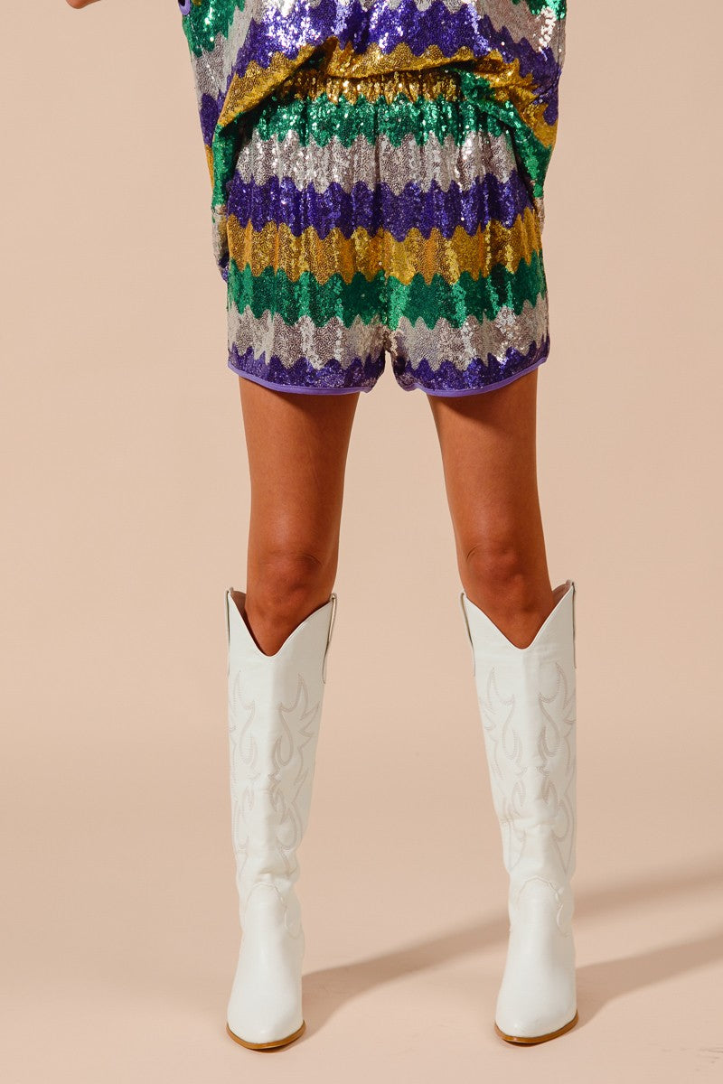 MARDI GRAS WAVY SEQUIN SHORTS