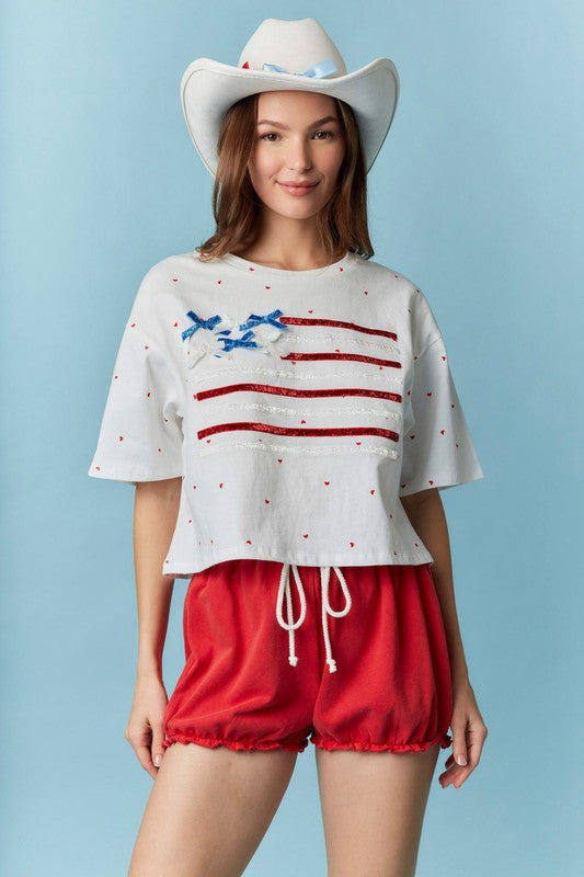 American Flag Bitsy Bow Top