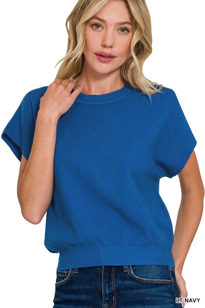 Round Neck Short Dolman Sleeve Top