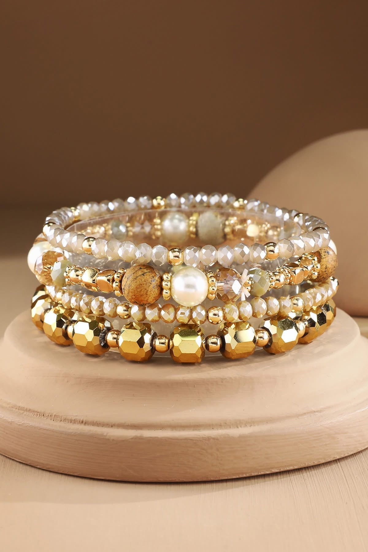 4 Piece Layered Bead & Stone Bracelet Stack