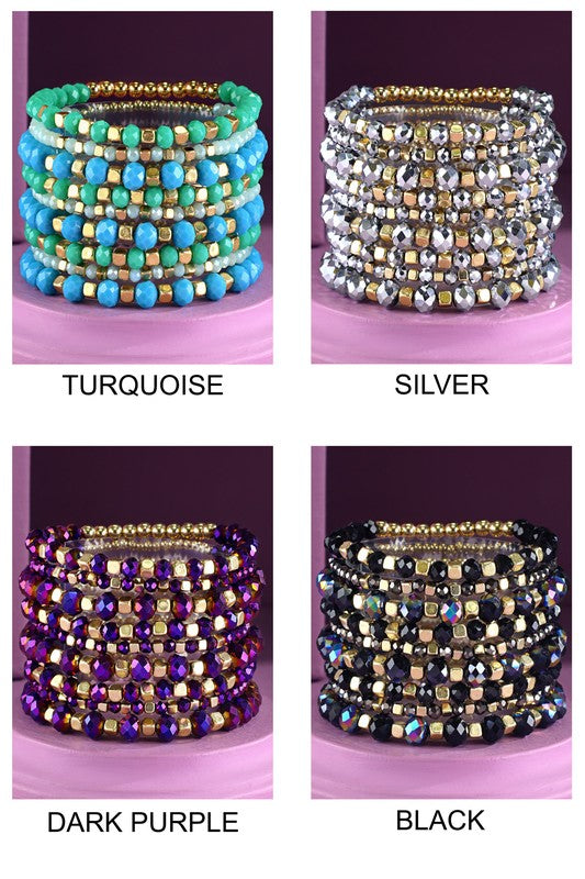 9 Piece Colorful Beaded Stretchy Bracelet Stack