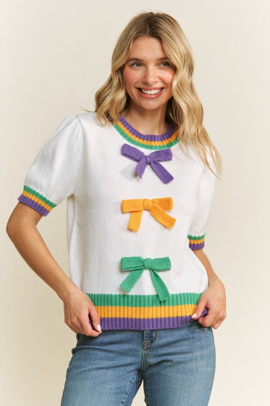 Mardi Gras Bow Detail Sweater Top