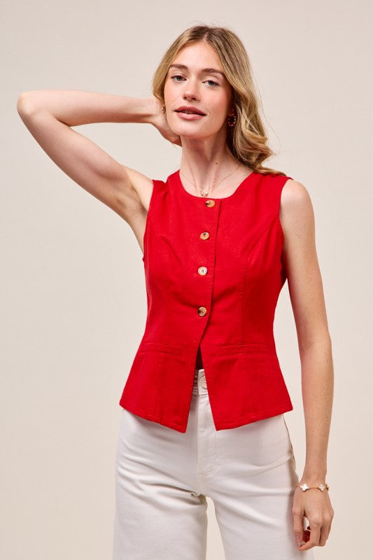 Slim Fit Color Denim Vest