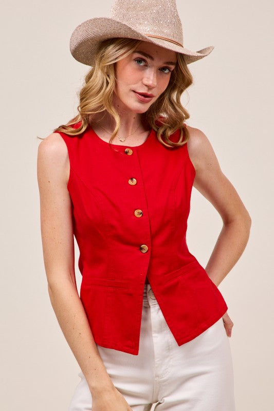 Slim Fit Color Denim Vest