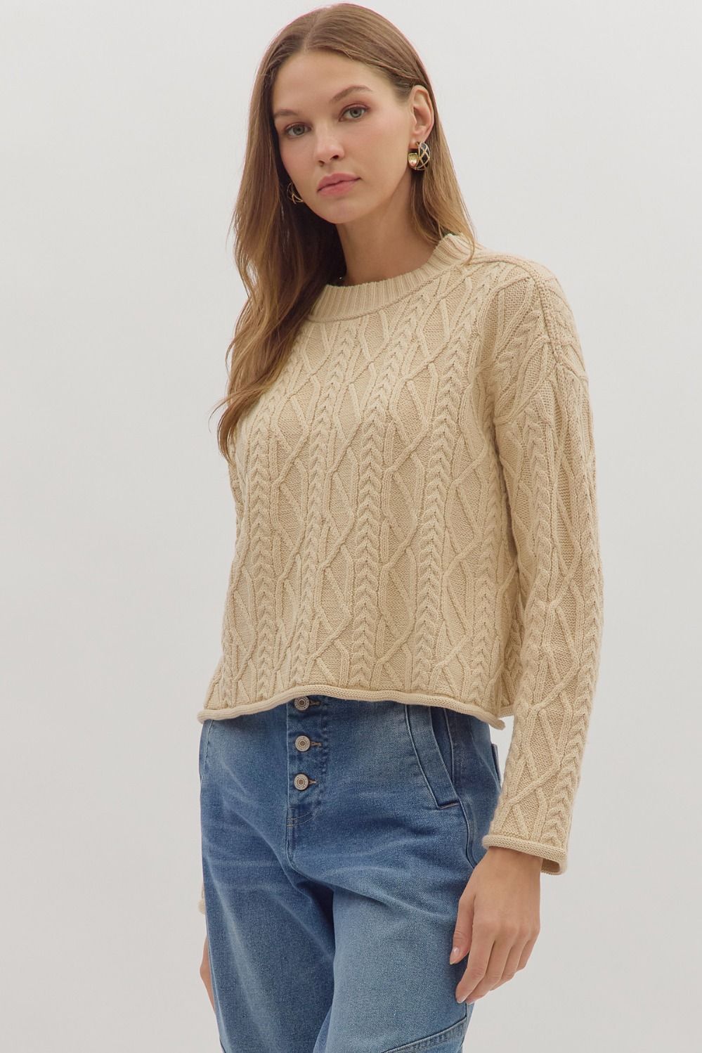 Quilted in Luxury- Long Sleeve Cable Knit Top