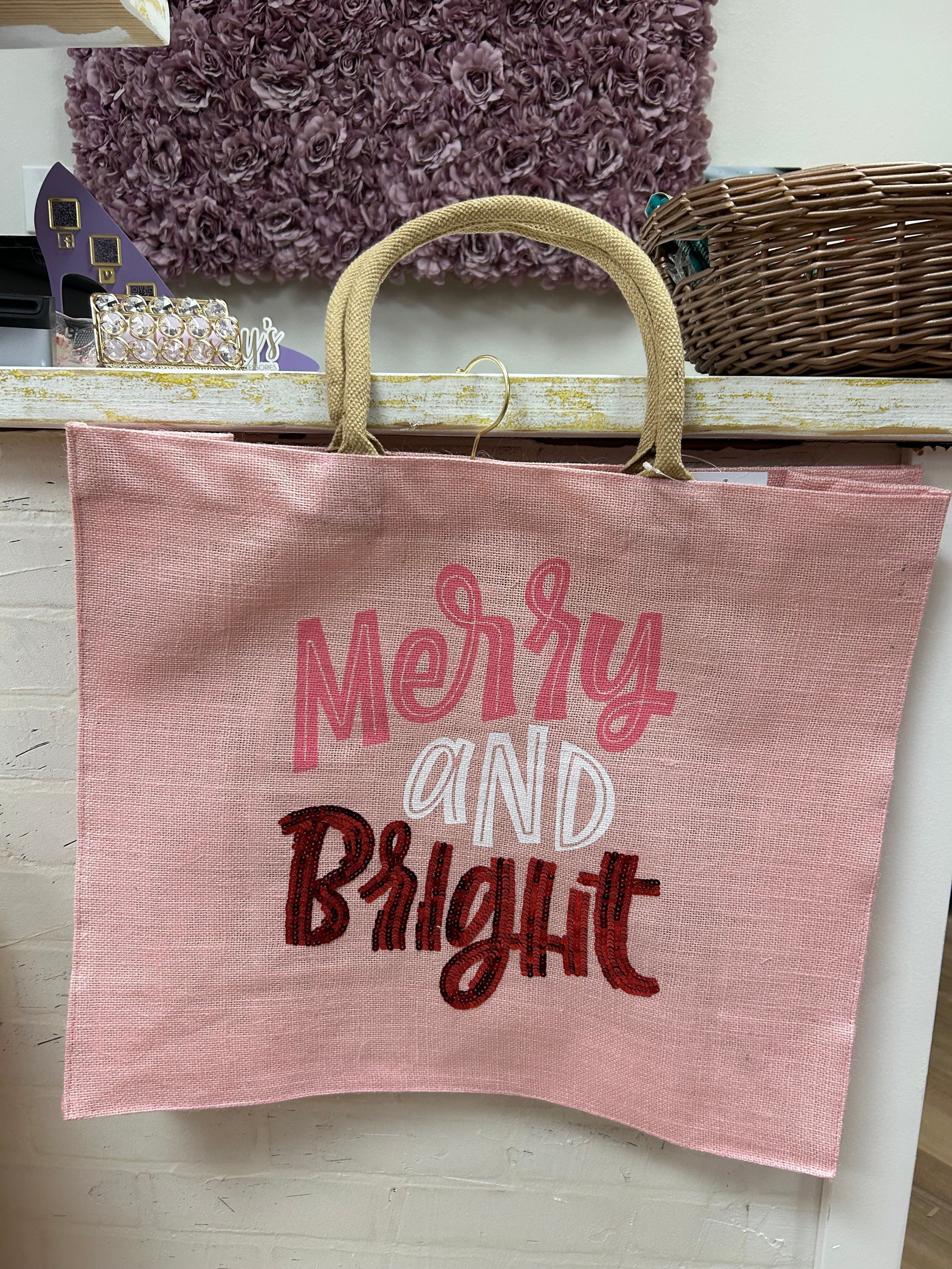 The Royal Standard- Merry and Bright Carryall Large Tote Light Pink/White/Red