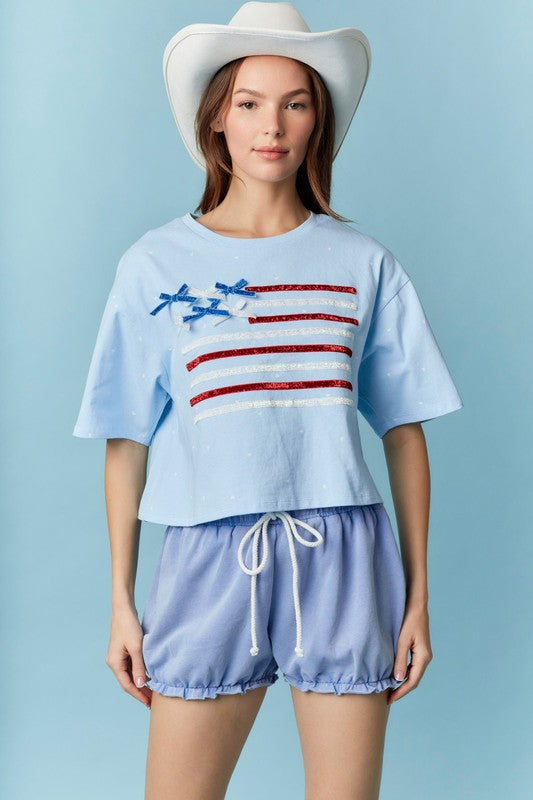 American Flag Bitsy Bow Top