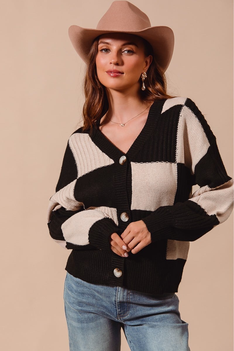 Playing Games Checkered Cardigan