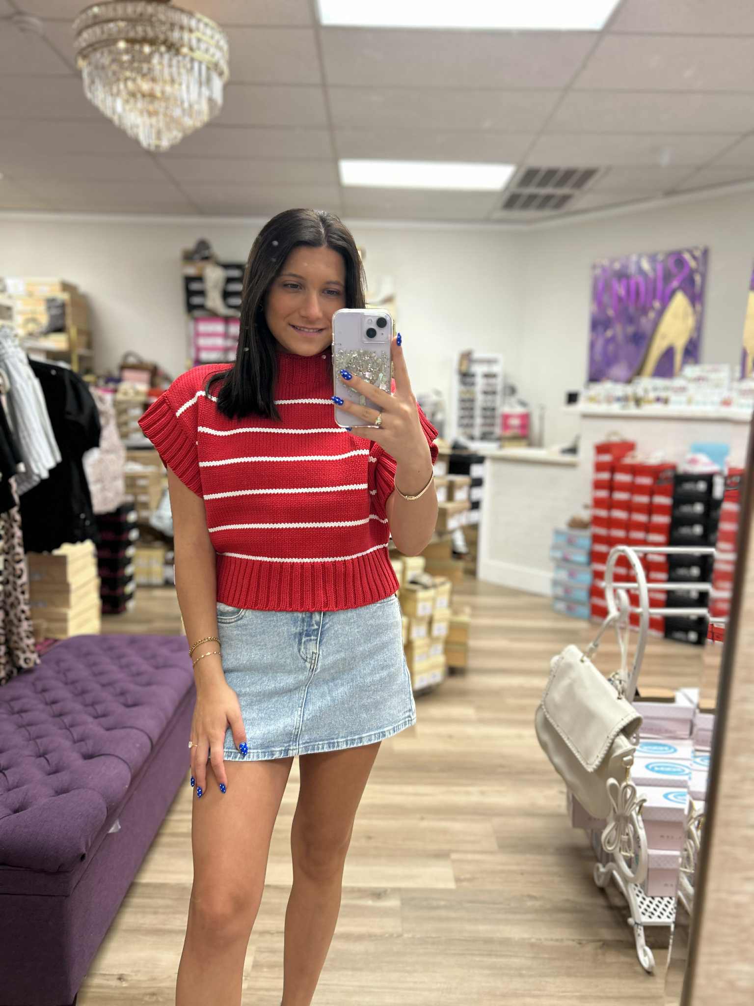 Striped Cropped Mock Neck Sweater