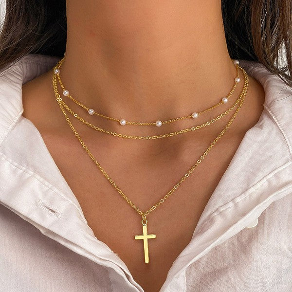 Cross Pendant Layered Necklaces
