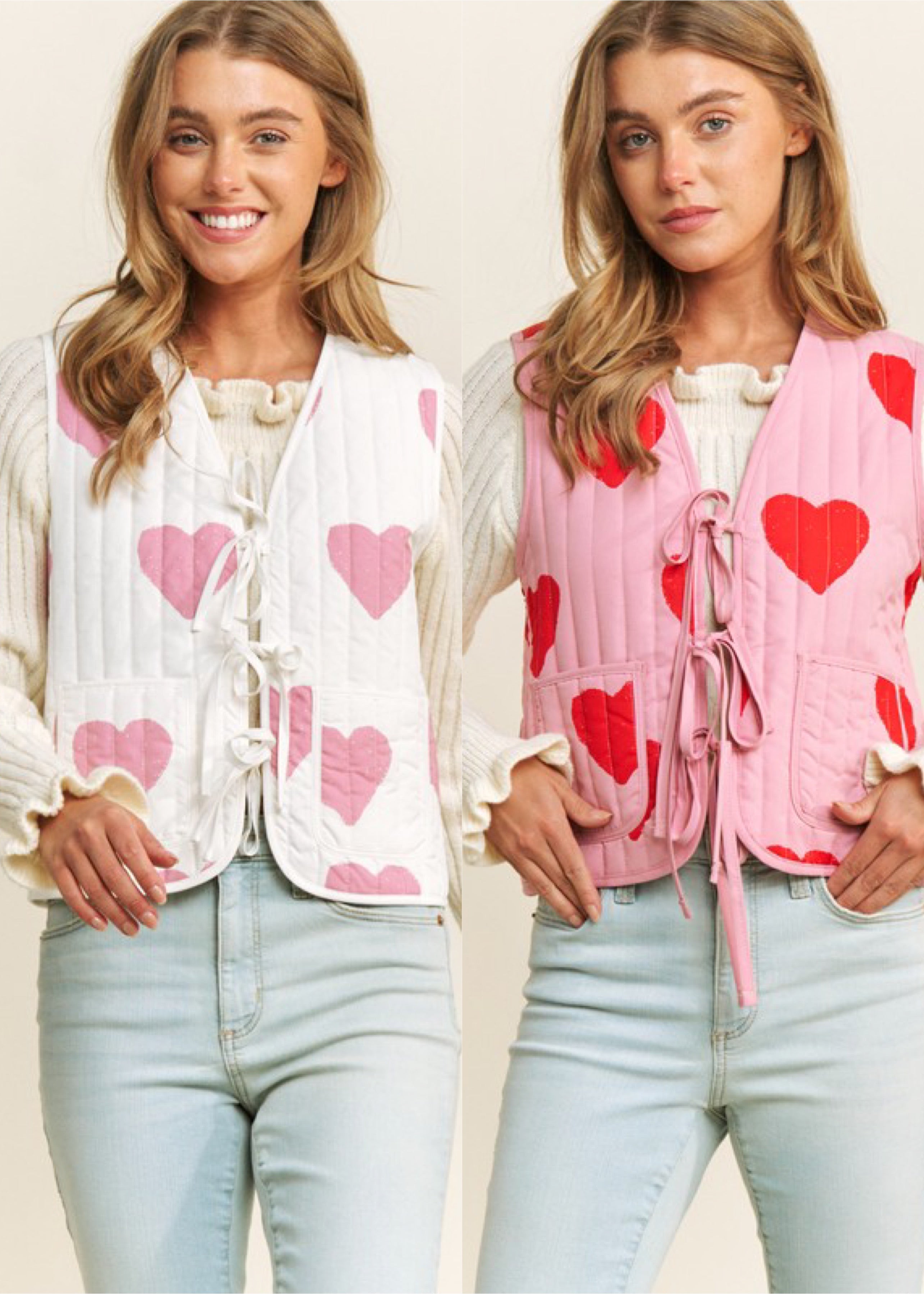 Quilted Heart Print Bow Accent Vest