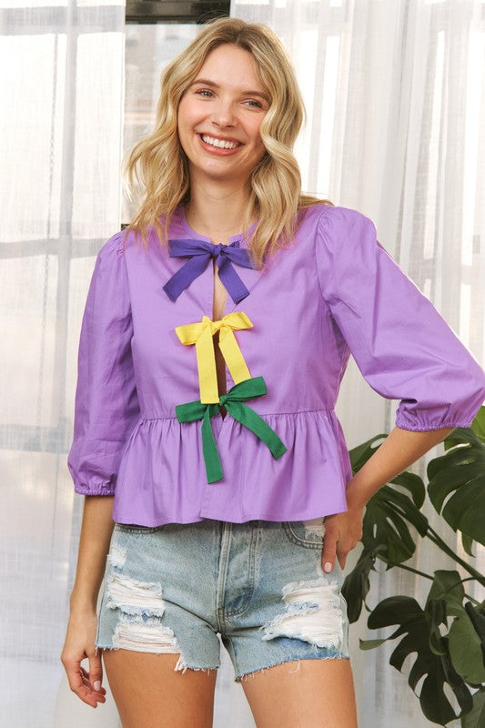 Mardi Gras Open Front Babydoll Top