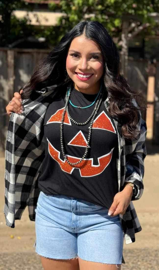 Glitter Pumpkin Face T-Shirt