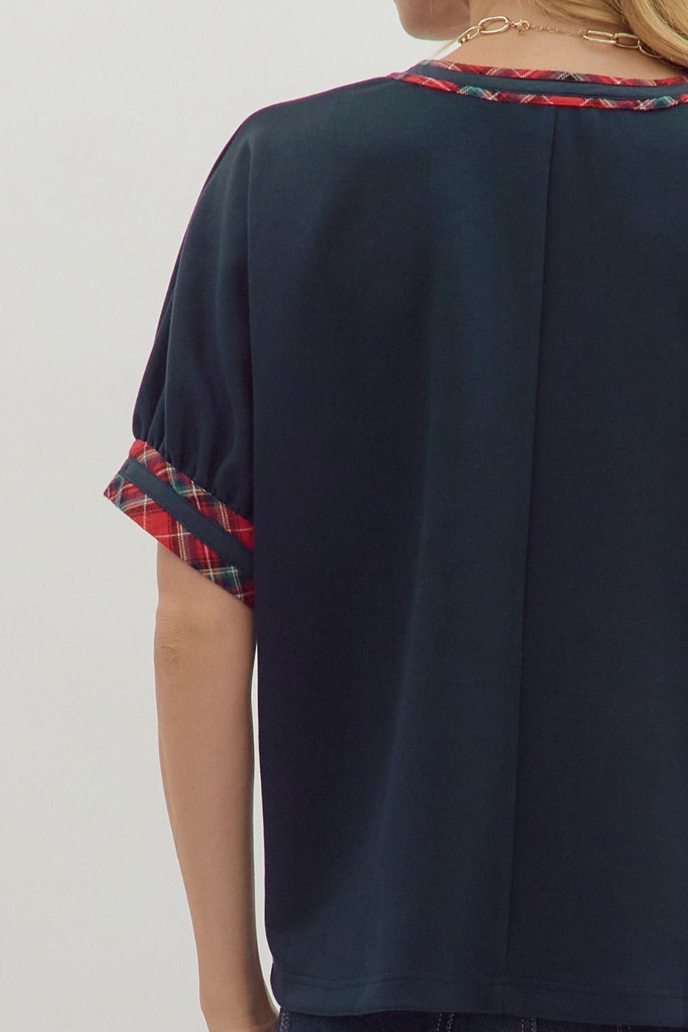 Trimmed In Plaid Top