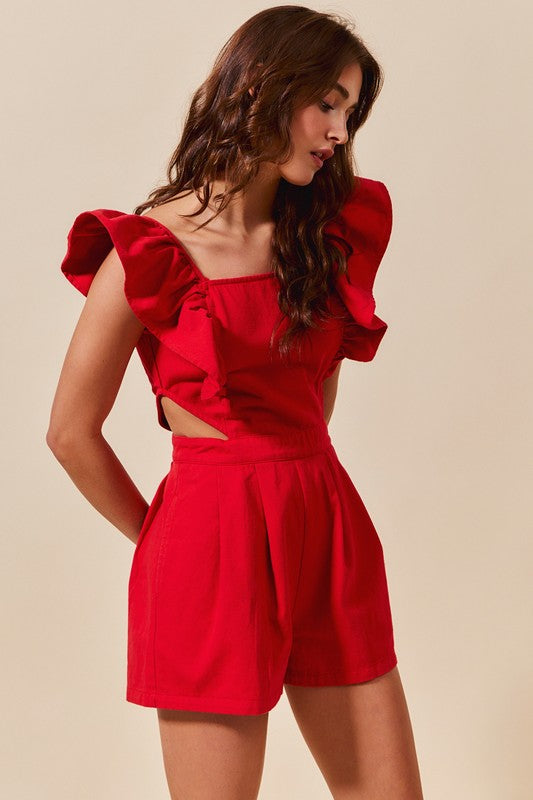 Game Day Cut Out Waist Color Denim Romper