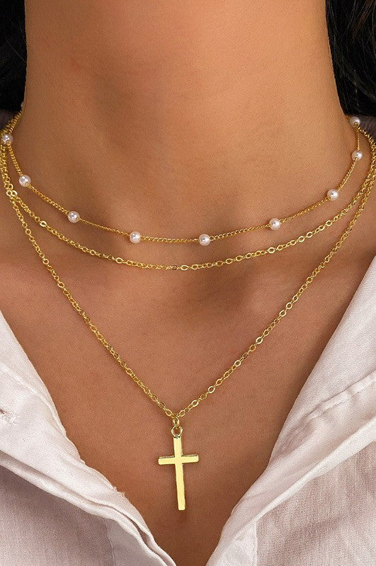 Cross Pendant Layered Necklaces