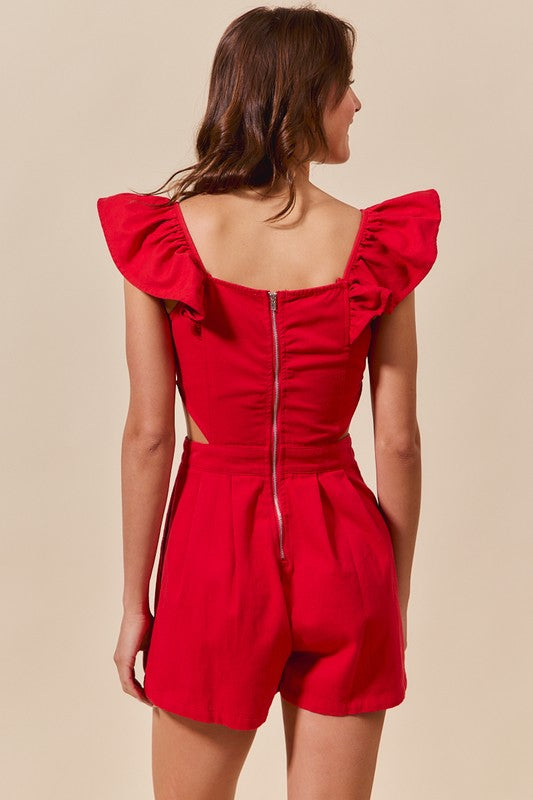 Game Day Cut Out Waist Color Denim Romper