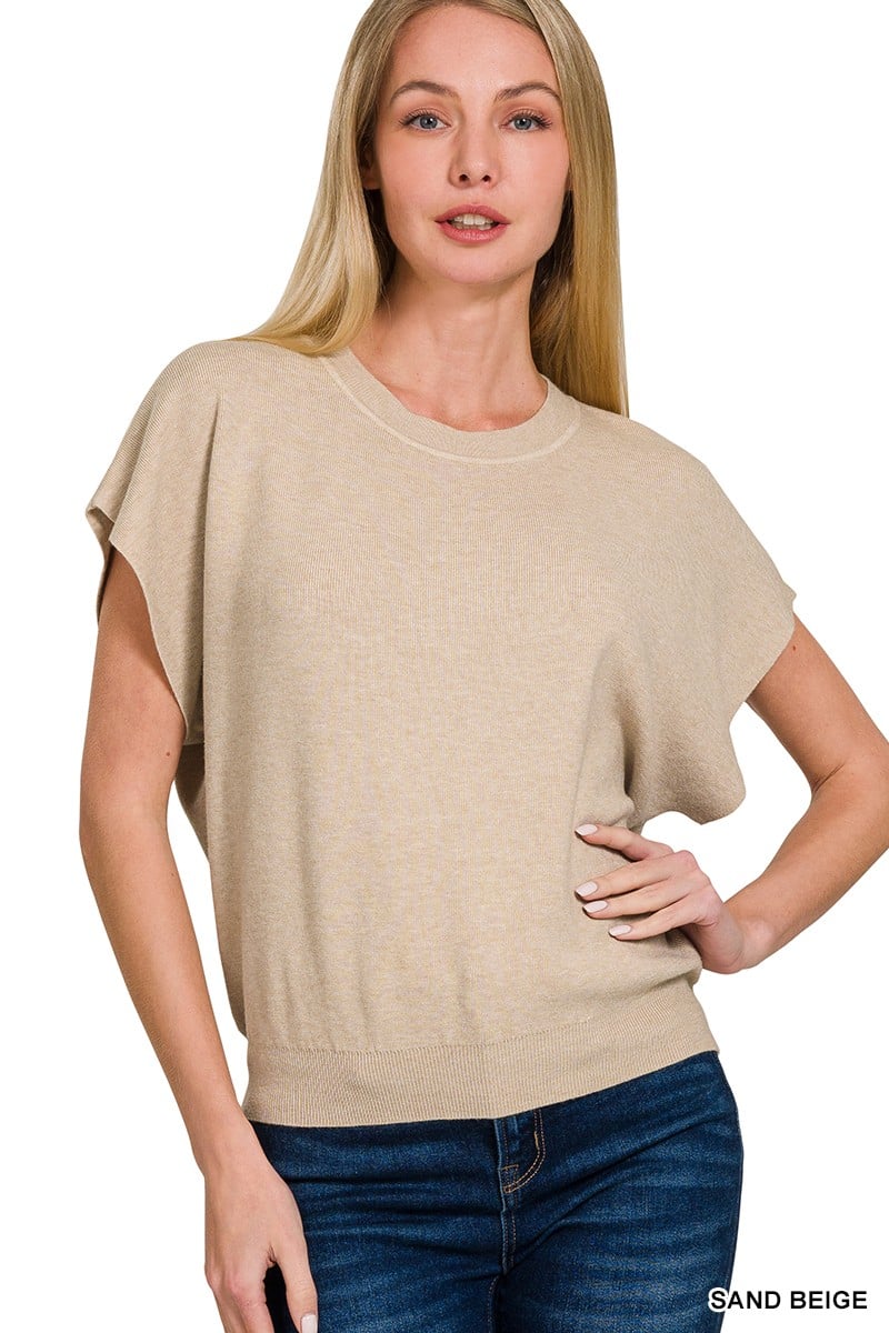 Round Neck Short Dolman Sleeve Top