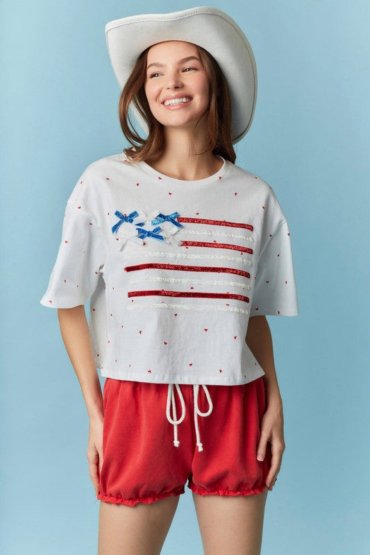 American Flag Bitsy Bow Top