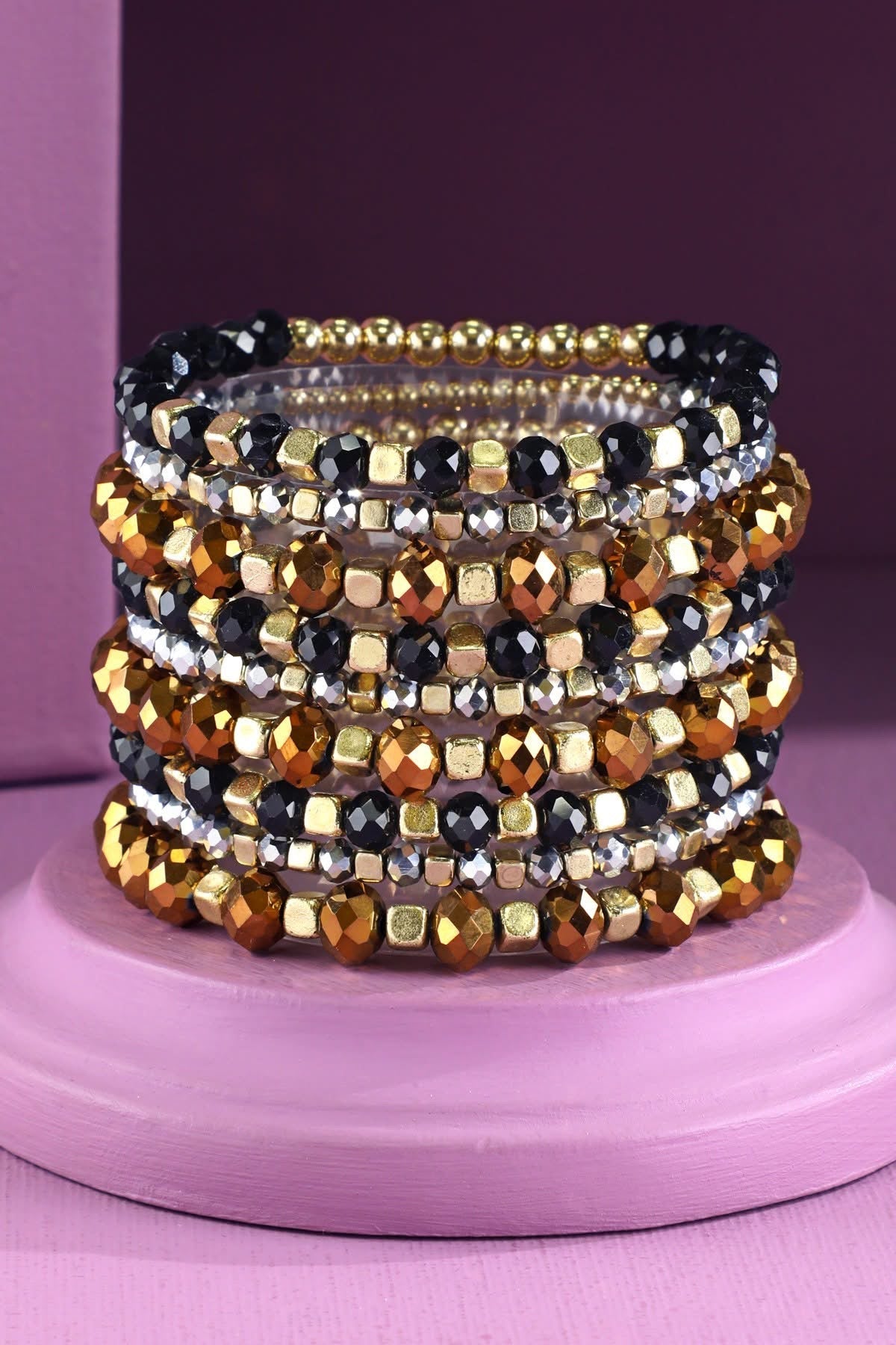 9 Piece Colorful Beaded Stretchy Bracelet Stack