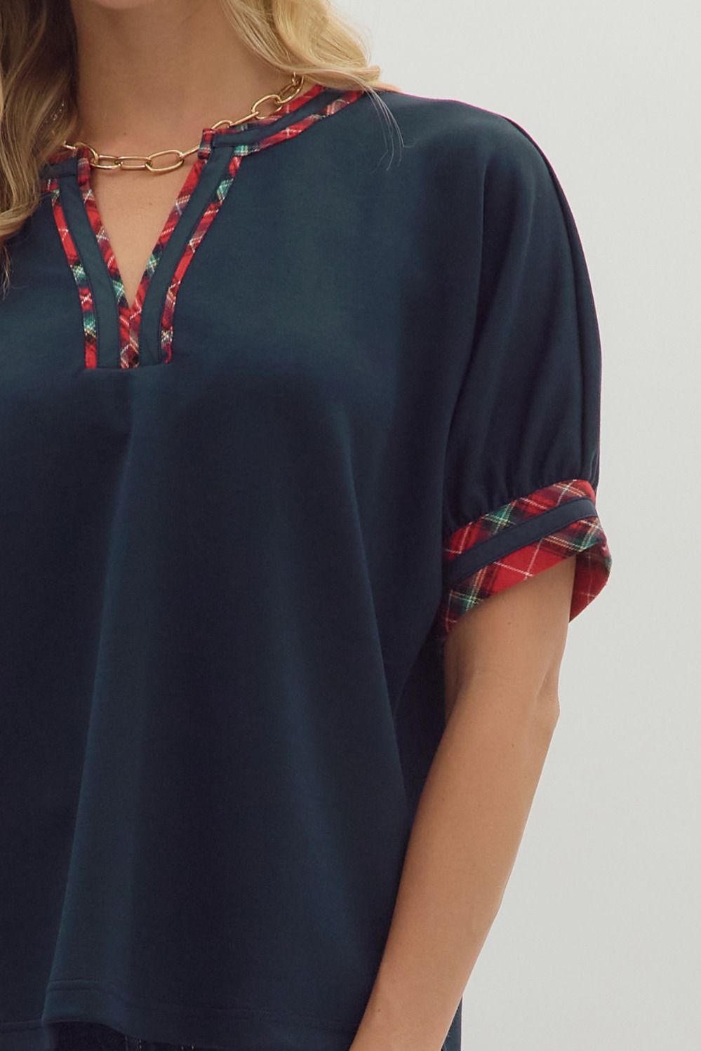 Trimmed In Plaid Top