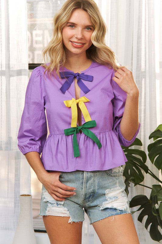 Mardi Gras Open Front Babydoll Top