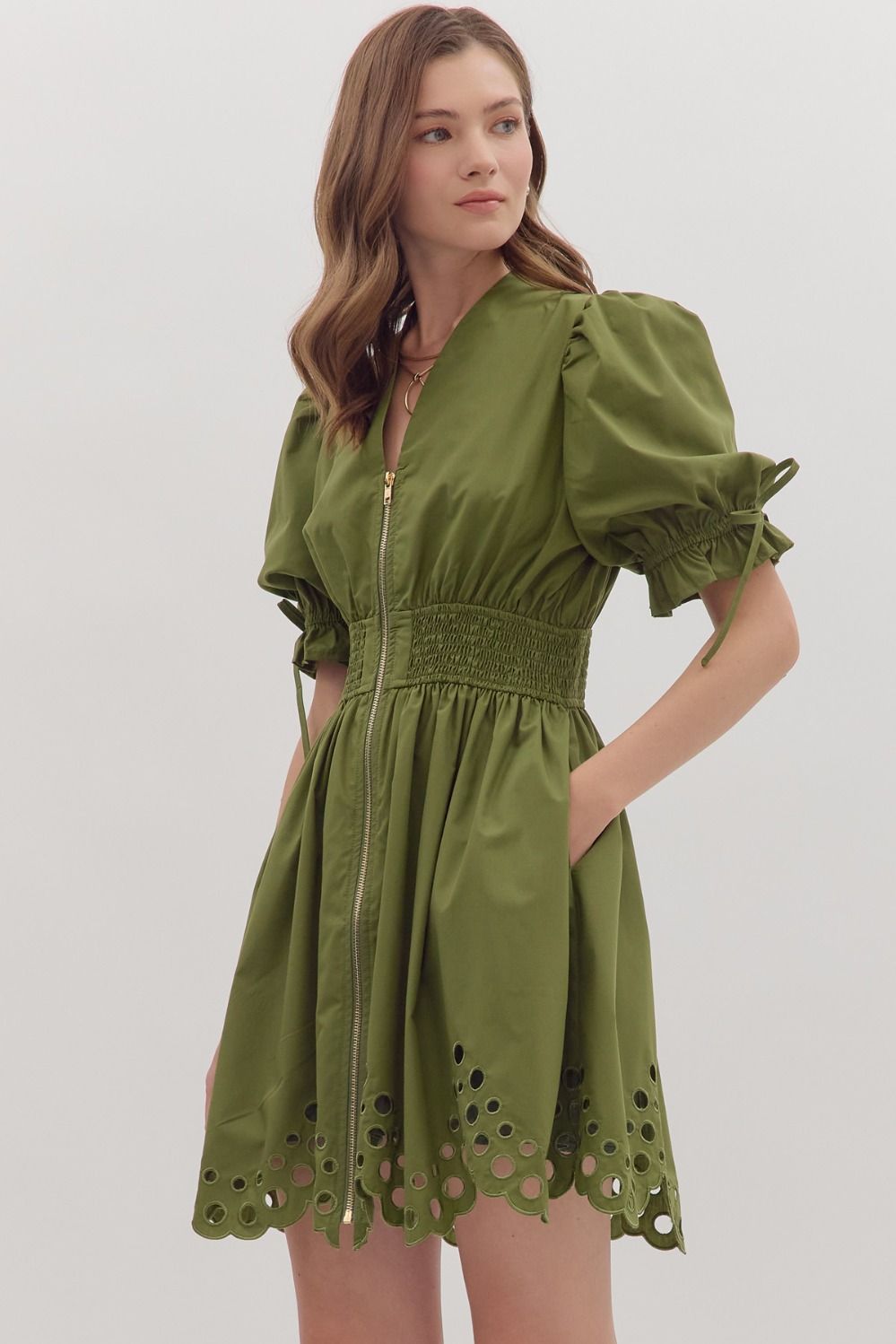 Fall Dreams- Olive V-Neck Dress