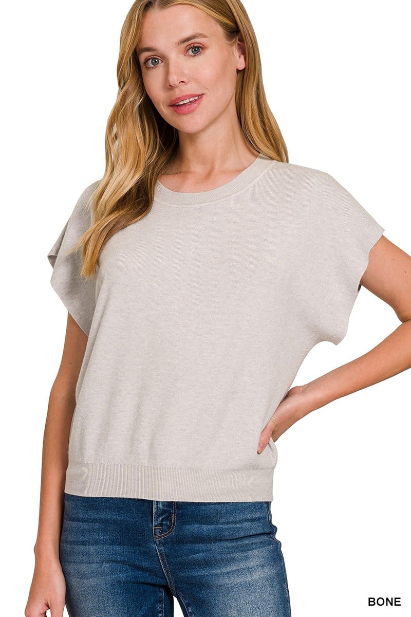 Round Neck Short Dolman Sleeve Top