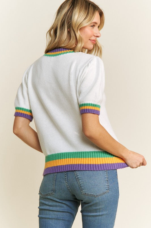 Mardi Gras Bow Detail Sweater Top