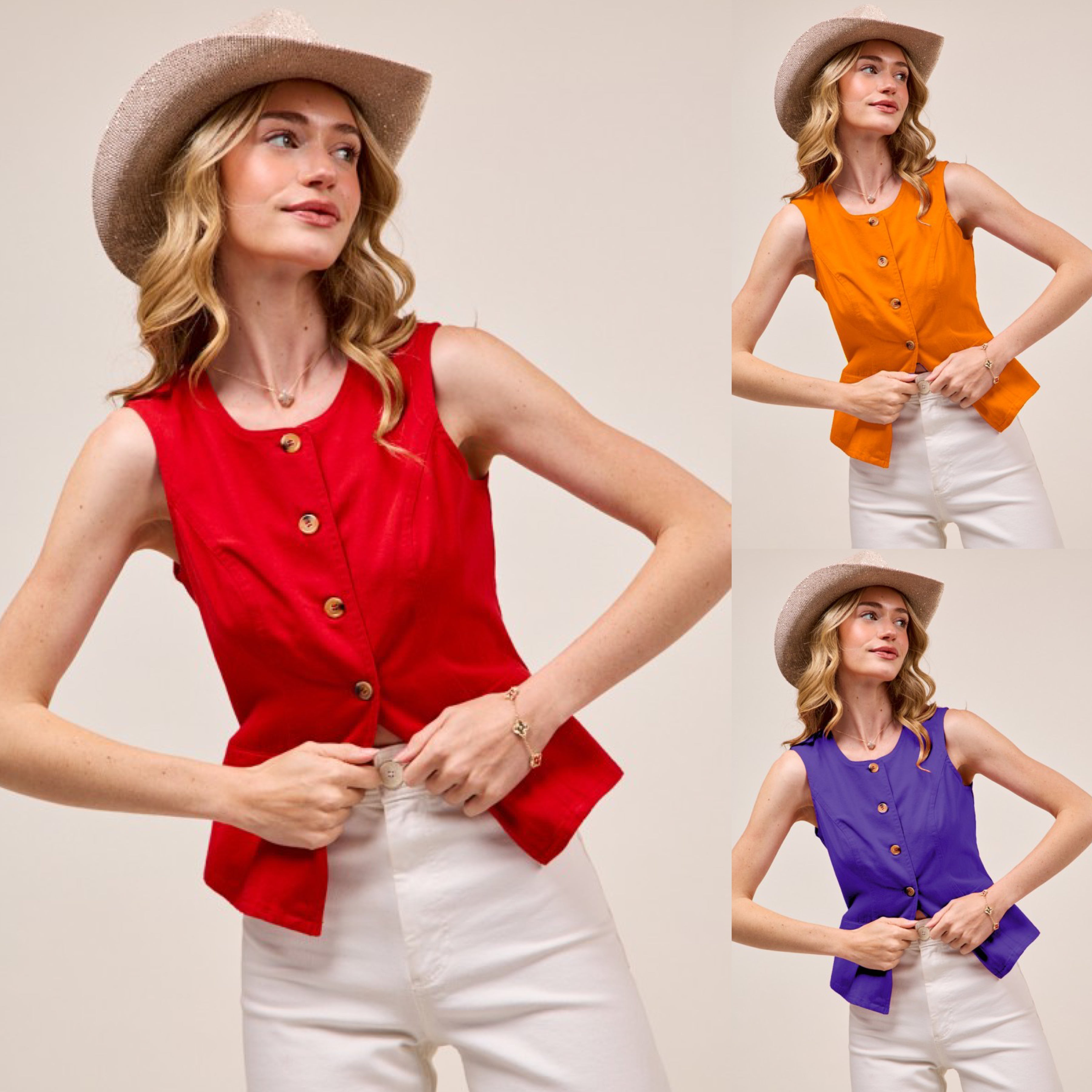 Slim Fit Color Denim Vest