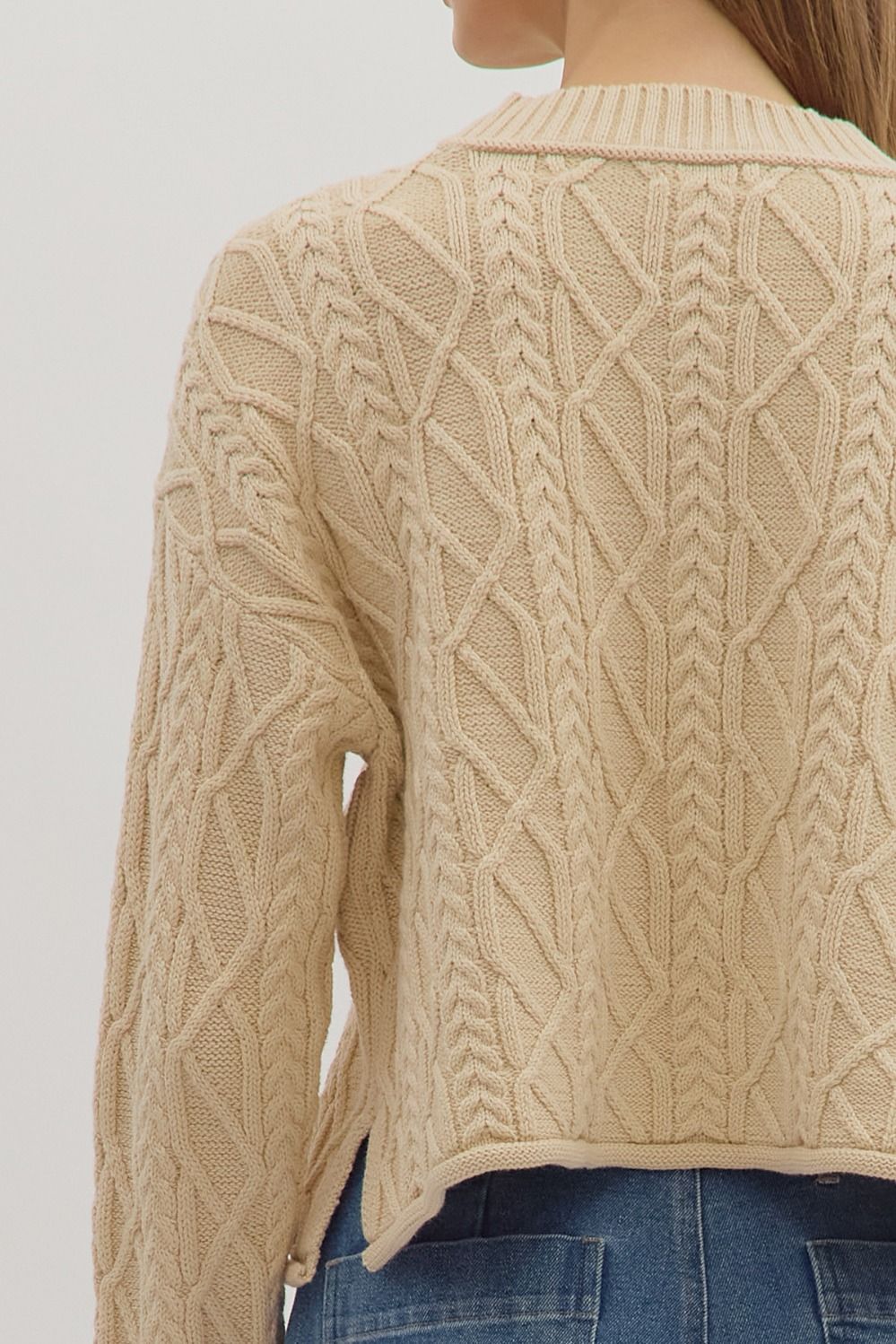 Quilted in Luxury- Long Sleeve Cable Knit Top