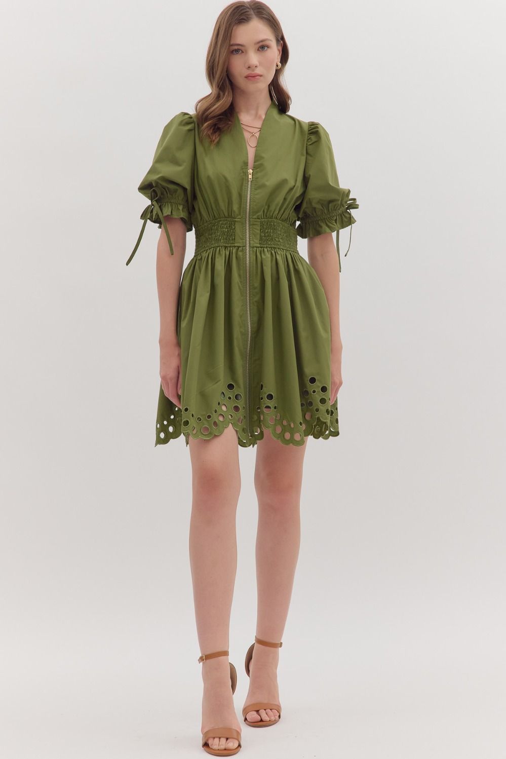Fall Dreams- Olive V-Neck Dress
