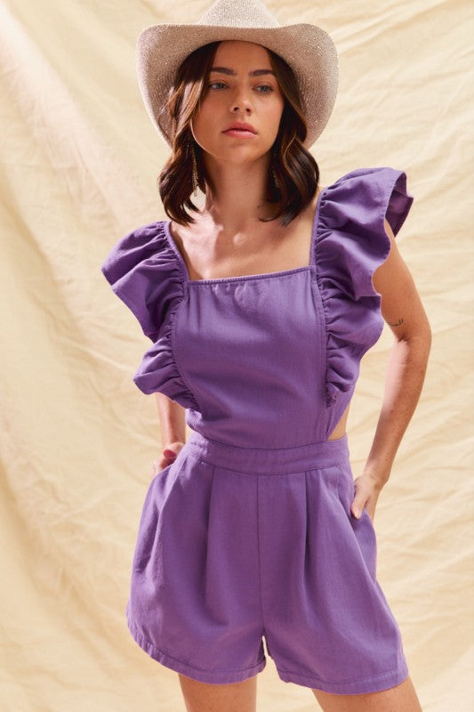 Game Day Cut Out Waist Color Denim Romper