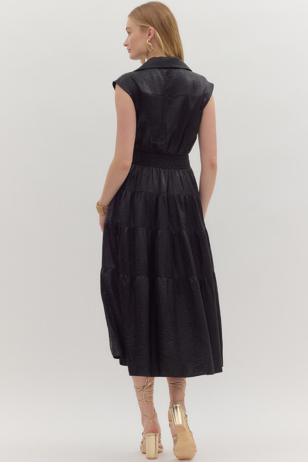 Own the Night- Black Sleeveless Tiered Dress